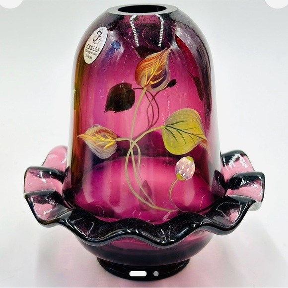 FENTON ART GLASS VISION ON AUBERGINE AMETHYST FAIRY LIGHT LAMP Signed - Picture 1 of 6